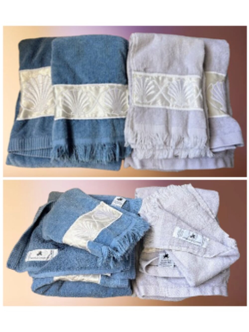 Vintage Embroidered 4-Piece Towel Set with Seashell Motif